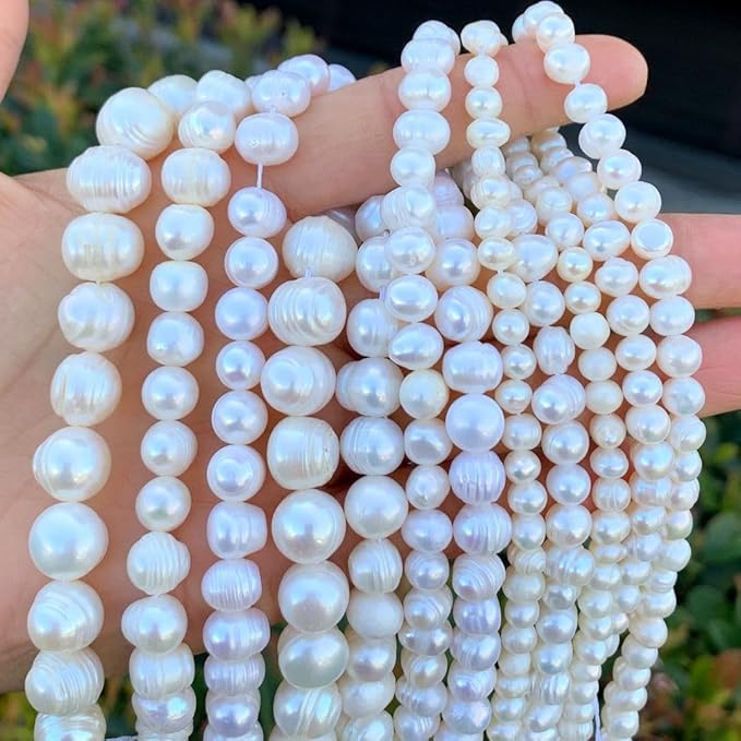 Adabele 2 Strands Real Natural Potato Round White Cultured Freshwater Pearl Loose Beads 10-11mm for Jewelry Craft Making (28 Inch Total) FP4-11