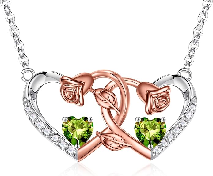 Iefil Chrismas Gifts for Wife - 925 Sterling Silver Rose Birthstone Necklace, Stocking Stuffers for Women Wife Girlfriend Mom
