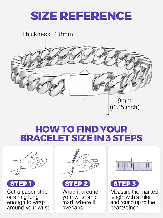 Richsteel 5/7/9/12mm Wide Miami Cuban Link Chain Bracelet for Men Women,Stainless Steel/Gold/Black Plated,7.4/8.2/9 Inch Length,Hip Hop Urban Street-wear Jewelry(Gift Wrapped)