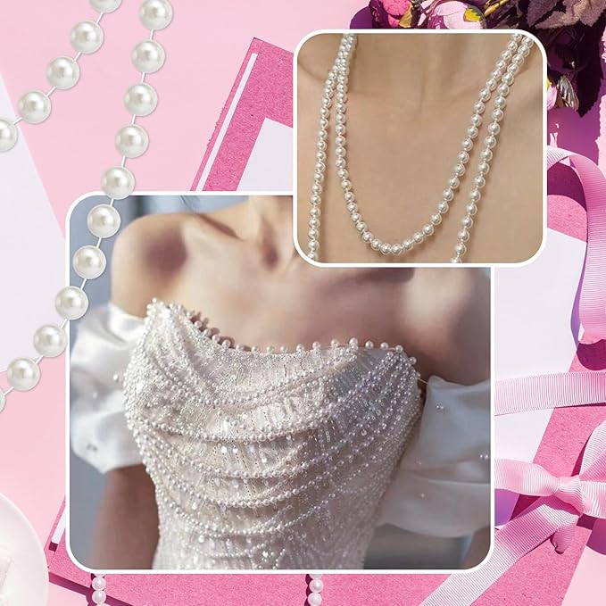 Towenm 99 Feet 3mm Faux Ivory Pearl Strings Garland for Crafts, Artificial Small Pearl Beaded Trim Chain Strands for Wedding Centerpieces Party Decoration Christmas Tree Garland, Ivory