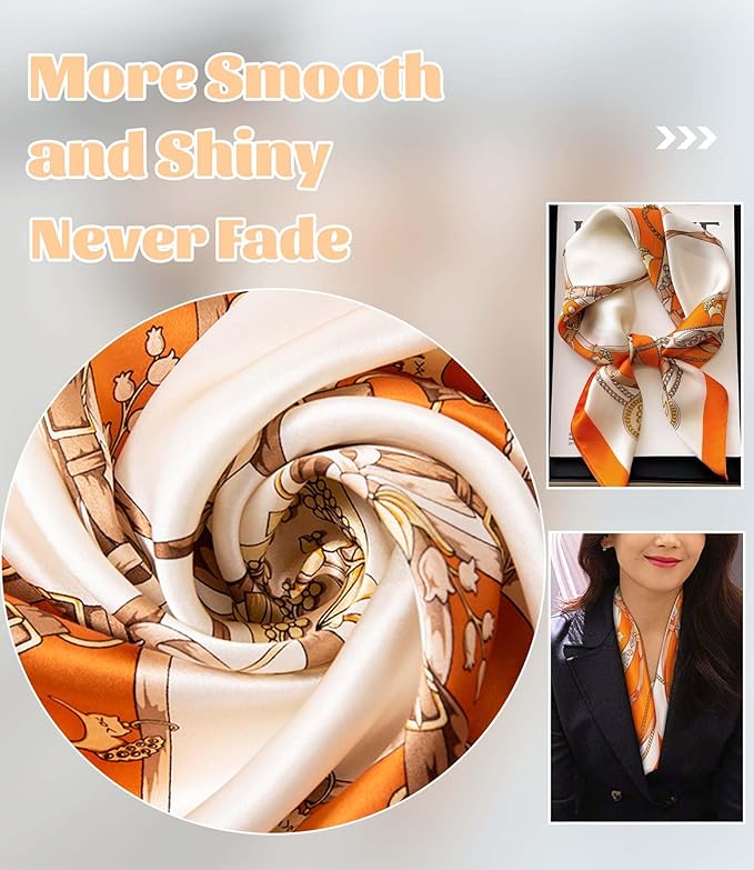 kcctoo 27.5" Mulberry Silk Feeling Head Scarf Women's Fashion Square Neck Satin Scarfs for Bag Hair Scarves Gift