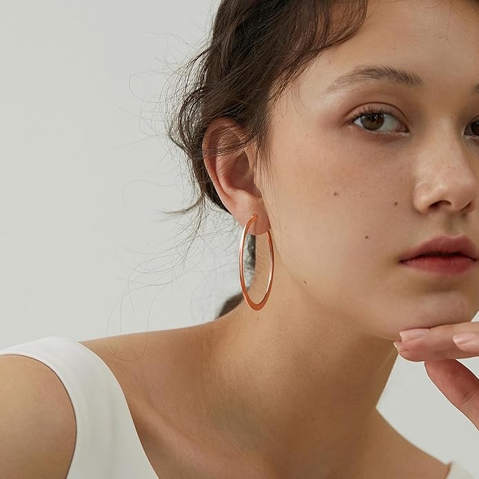 Gacimy Flattened 14K Gold Plated Hoop Earrings for Women, 14K Real Gold Plated Hoops with 925 Sterling Silver Post,Hypoallergenic Lightweight Earring