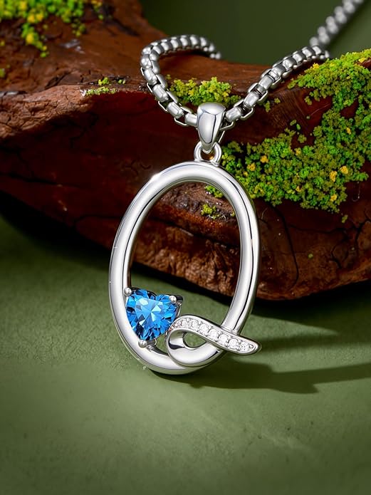 Christmas Gifts for Women Alphabet A to Z Initial Birthstone Pendant Necklaces for Women - 18k White Gold Plated Personalized Name Jewelry Valentine Mothers Day Birthday Gifts for Women Her Girlfriend