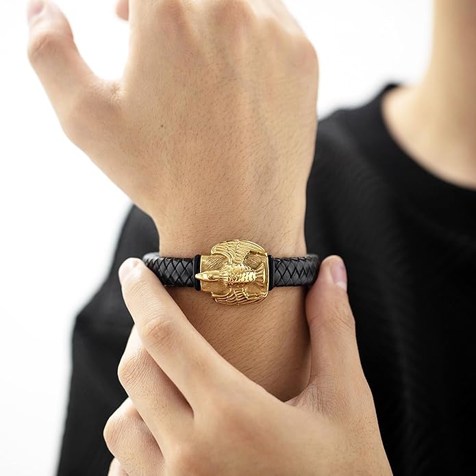 Italian Handmade Genuine Leather Bracelets for Men Stainless Steel Clip, Men's Casual Genuine Multi-layer Cuff Bracelet, Bracelet Gift for Real Men