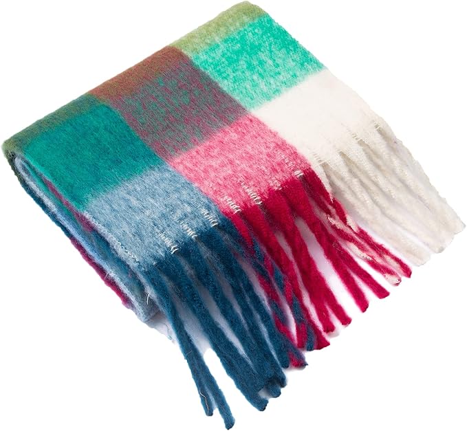SHOHOKU Large Chunky Plaid Scarf Coloured Checked Oversized Scarf Tassel Soft Fall Winter Thick Warm Shawl Women