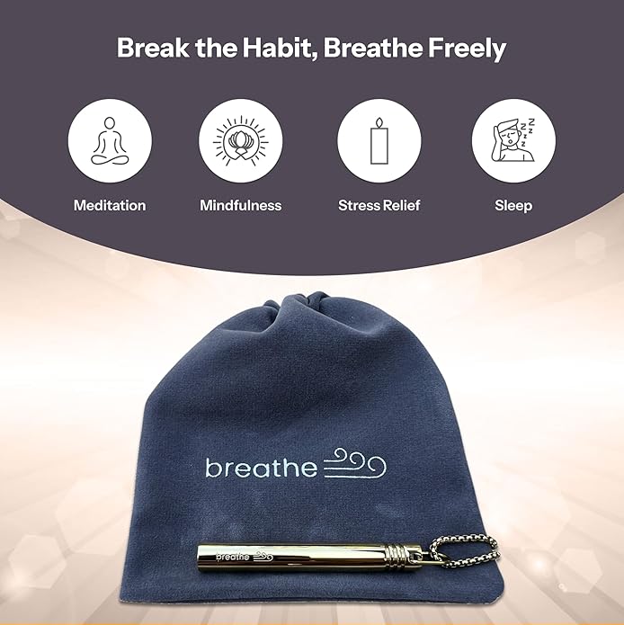 Breathlink Necklace for Anxiety & Stress Relief - Meditation & Relaxation Tool for Mindful Breathing - Stainless Steel Breathing Necklace to Quit Smoking & Vaping - Stylish Wellness Gift for Adults