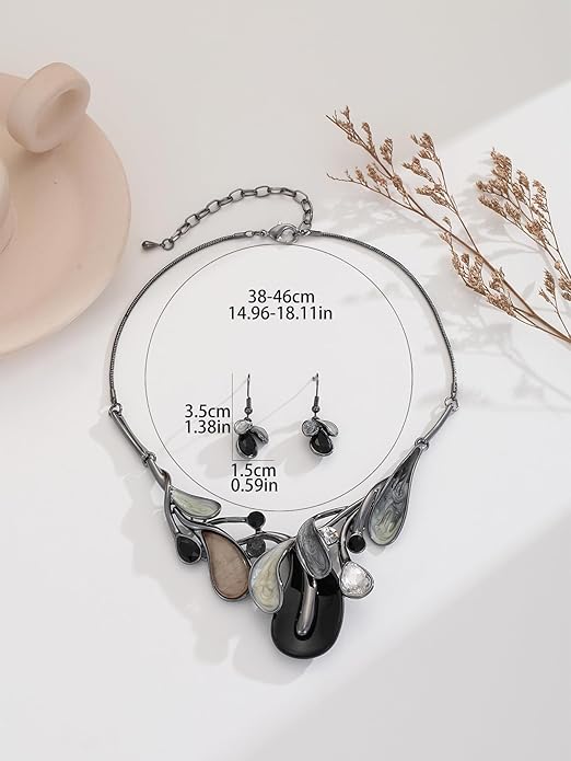 Chunky Statement Jewelry Set Vintage Retro Leaf Flower Floral Geometric Bohemian Boho Bib Necklace Earring Set Fashion Costume Jewelry for Women Girls Wedding Party Prom Unique Gift