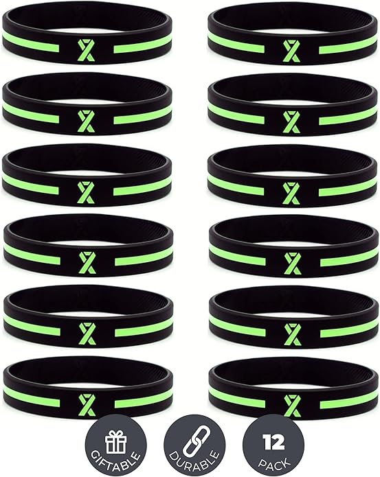 Inkstone Awareness Ribbon Silicone Bracelets (12-pack) - Wholesale Pack of 1 Dozen Unisex Wristbands for Men Women - Cancer Survivor Hospital Gifts Party Favors Giveaways Goodie Bag Items