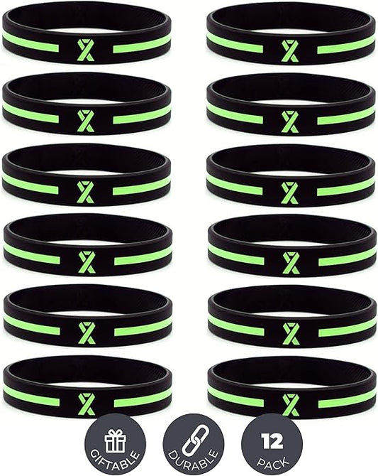 Inkstone Awareness Ribbon Silicone Bracelets (12-pack) - Wholesale Pack of 1 Dozen Unisex Wristbands for Men Women - Cancer Survivor Hospital Gifts Party Favors Giveaways Goodie Bag Items