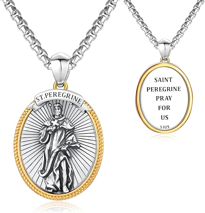 Taioiat Saint Necklace 925 Sterling Silver St Necklace Amulet Pendant Jewelry Religious Gift for Men Women