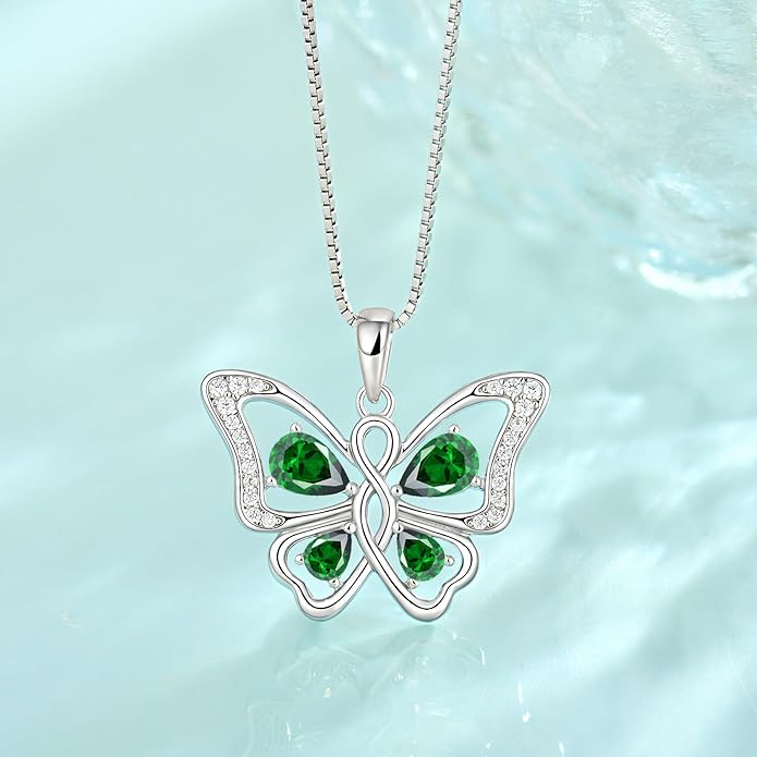 Butterfly Necklace 925 Sterling Silver Cubic Zirconia Birthstone Jewelry Gifts for Women Wife Mother
