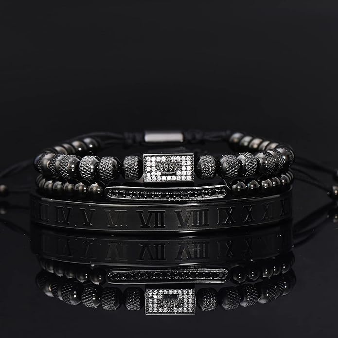 WFYOU 3PCS Stainless Steel Bracelets for Men Gold Roman Numeral Bangle Bracelet Twisted Cable Bracelet Adjustable Cuff Bracelet Mens Luxury Jewelry Bracelets Gifts