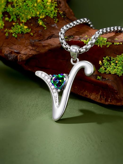 Christmas Gifts for Women Alphabet A to Z Initial Birthstone Pendant Necklaces for Women - 18k White Gold Plated Personalized Name Jewelry Valentine Mothers Day Birthday Gifts for Women Her Girlfriend