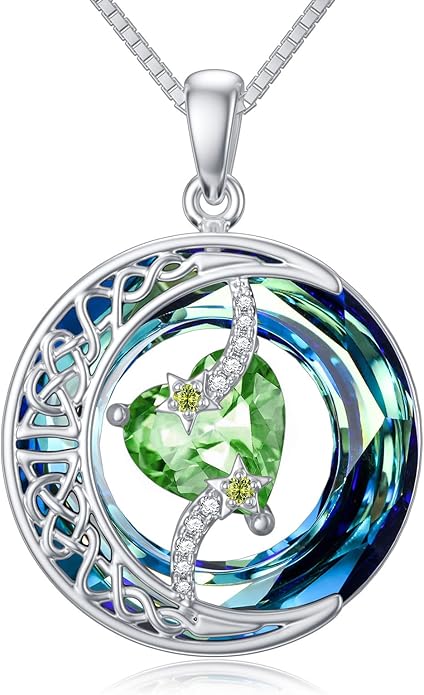 TOUPOP Christmas Gifts Birthstone Necklace 925 Sterling Silver Moon and Star Pendant with Blue Crystal Celtic Moon Jewelry Birthday Gifts for Women Mom Wife Her Daughter