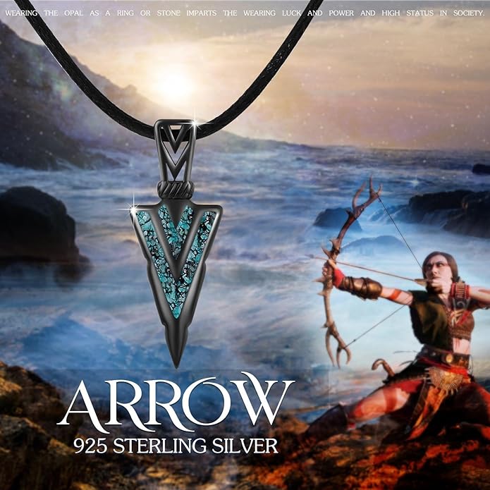 PCTJYFU Arrowhead Necklace 925 Sterling Silver for Women Men Pendant with Blue Opal/Abalone Shell/Turquoise Black Gold Plating Protective Symbol Jewelry Adjustable Chain Gift for Him Her