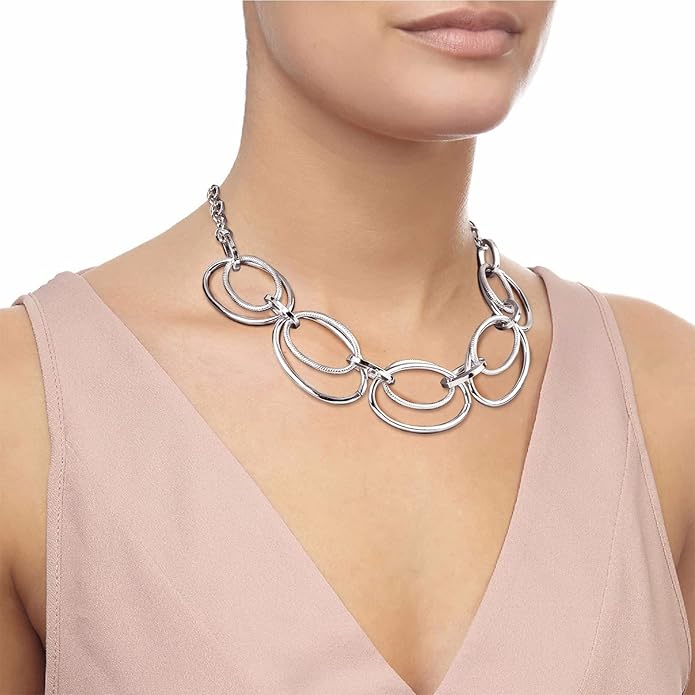 Chunky Gold Necklace for Women: 14k Gold Plated Loop Chain Link Statement Choker Necklace for Women - Chunky Fashion Pendant Jewelry