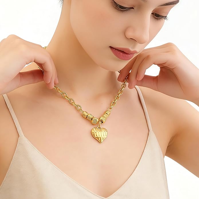 AuraLixi 18K Gold Plated Adjustable Chain Necklace for Women, Mixed Chain Gold Pendant Necklaces, Trendy Fashion Jewelry Gift for Girlfriend, Anniversary & Birthday