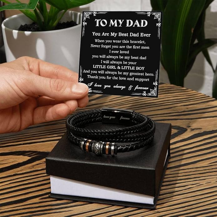 To My Dad Leather Bracelet Father's Day Gift for Dad with Loving Message Card Meaningful Gift from Son or Daughter Men’s Braided Bracelet for Dad Gift for Men Birthday Gift for Dad