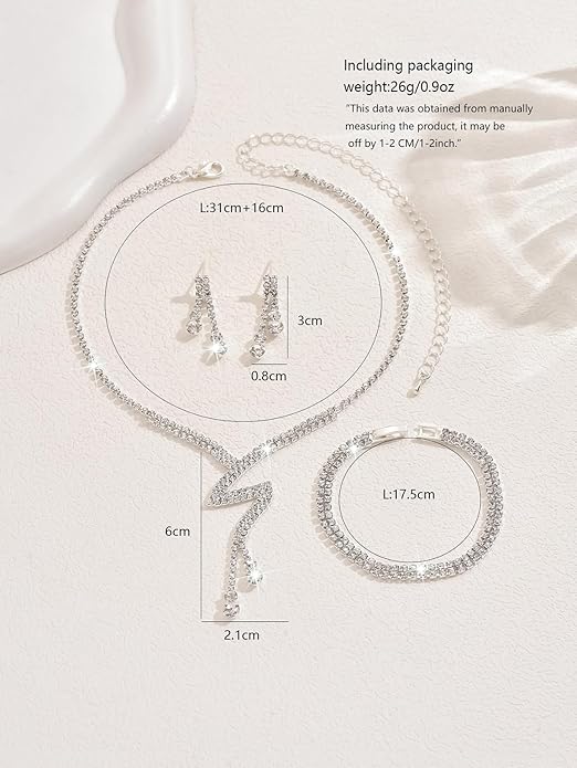 MIFYNN Rhinestone Wedding Set for Women Sparkle Crystal Earrings Necklace Bracelet Jewelry Set Wedding Party Prom Jewelry Set for Brides Bridesmaid