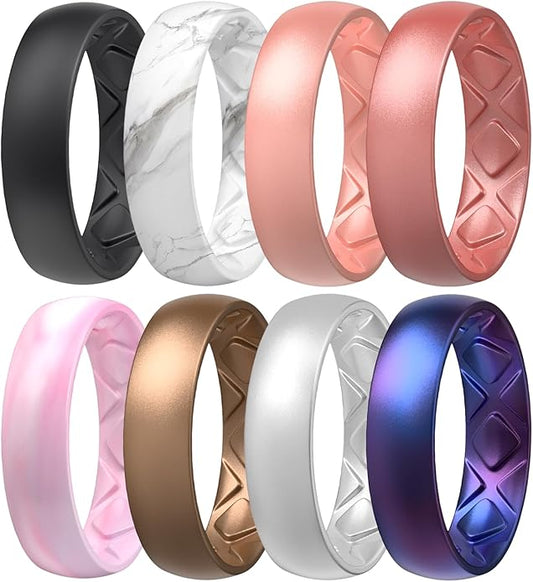 Egnaro Women's Bridal Rings Sets, 6mm Wide, 2mm Thick, Silicone Wedding Rubber Band with Half Size, Inner Arc Ergonomic Breathable Design