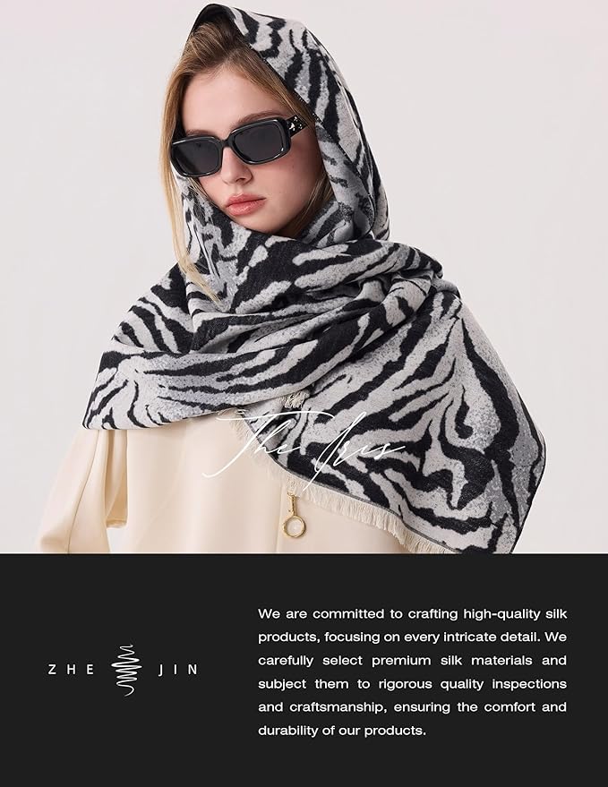 ZHE JIN Luxurious Silk Scarf Shawl Wraps for Women, Warm Scarves Winter Gift, 100% Brushed Mulberry Silk