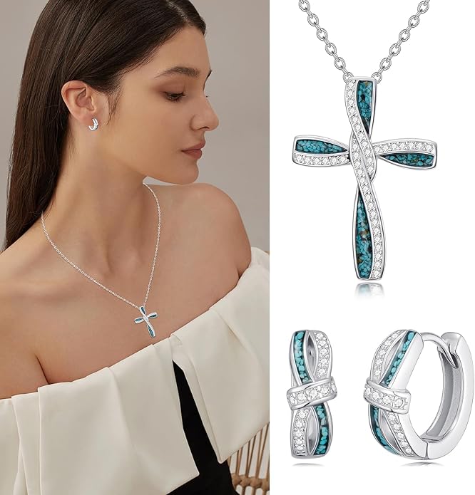 Cross Necklace for Women 925 Sterling Silver Cross Pendant Religious Christian Jewelry Faith Easter Gifts for Wife