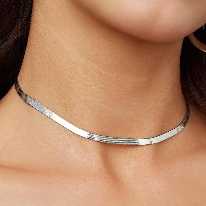 CHESKY Gold Necklace for Women-14K Gold Plated/Sterling Silver Plated Snake Chain Necklace Dainty Simple Chunky Herringbone Necklace Choker Necklaces Jewelry for Women