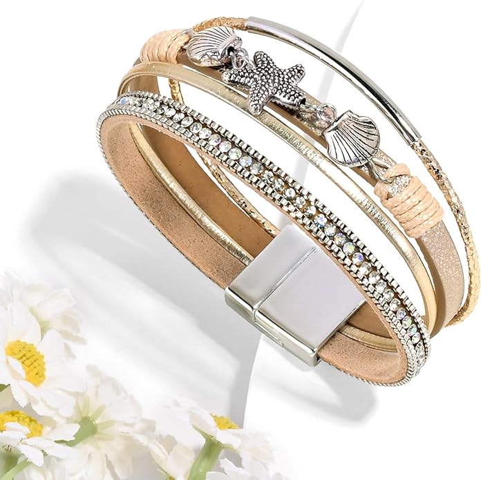 VIBILIA Boho Leather Wrap Bracelets for Women Multi-Layer Bracelets with Strong Clasp Jewelry for Women