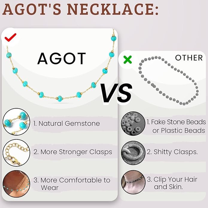 AGOT Beaded Gemstone Necklace for Women: Boho Bead Choker Natural Stone Necklaces - Handmade Jewelry for Summer Beach