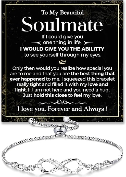 To My Soulmate Bracelet, Soulmate Bracelet For Women, Soulmate's Jewelry Gift From Boyfriend Husband Friend With Message Card And Box Meaning, Valentine Gifts For Her, Birthday Christmas Gifts