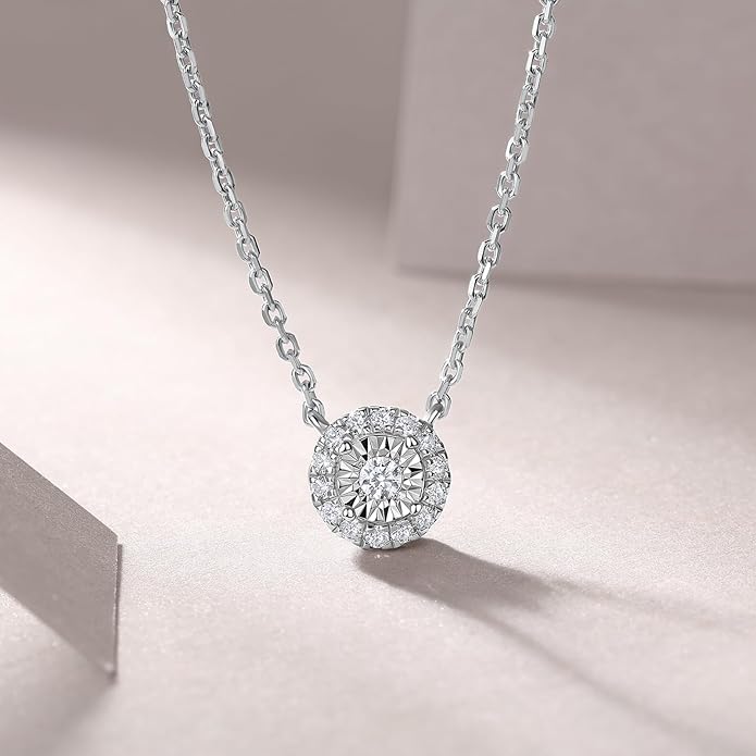 Sterling Silver Lab Grown Diamond Halo Pendant Necklace, Chain Included,ideal gift for anniversaries, birthdays, or any milestone celebration