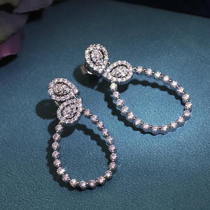 Moissanite Hoop Earrings for Women, S925 Sterling Silver, 18K White Gold Plated, D Color VVS1