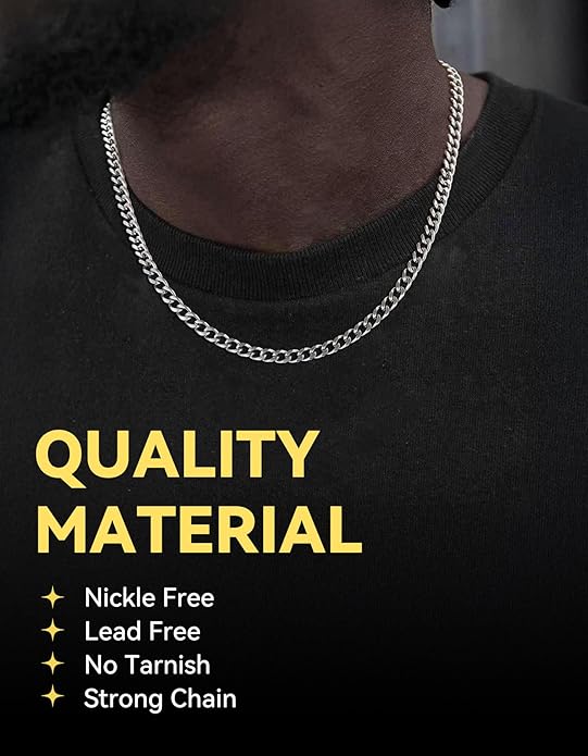 ChainsHouse Miami Cuban Link Chain Necklace for Men, 4.8mm/6mm/10mm/14mm Width, 14K Gold Plated/Stainless Steel/Black Mens Chunky Hip Hop Necklace Curb Chains, 14"-30" Length, Come Gift Box