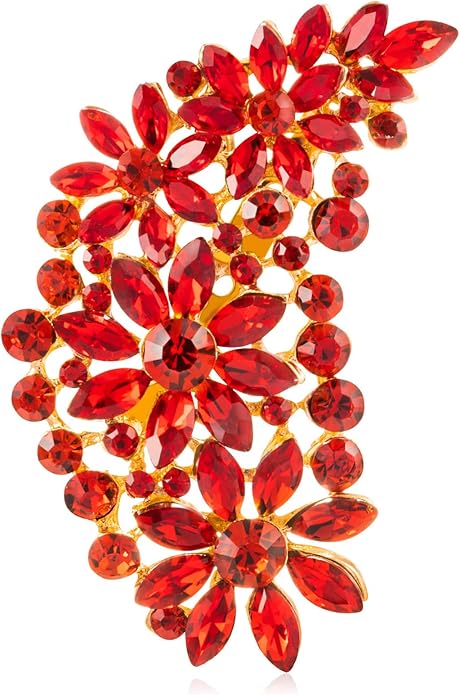 LAXPICOL Vintage Austrian Crystal Flower Leaf Bouquet Clusters Large Big Brooch Pin for Women Gold Tone