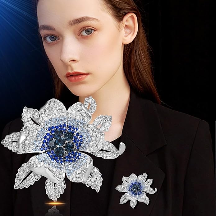 Rhinestone Flower Brooch Austrian Crystal Flower Pin 18k Gold Plated Floral Brooch Lapel Pin Jewelry Mother's Day Birthday Gifts for Mom Wife