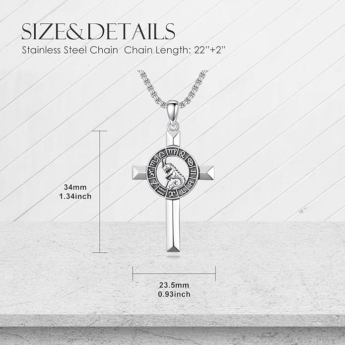 MEIDERBO Cross Zodiac Necklace 925 Sterling Silver 12 Constellation Horoscope Astrology Pendant Necklace Zodiac Sign Jewelry Gifts for Men Women