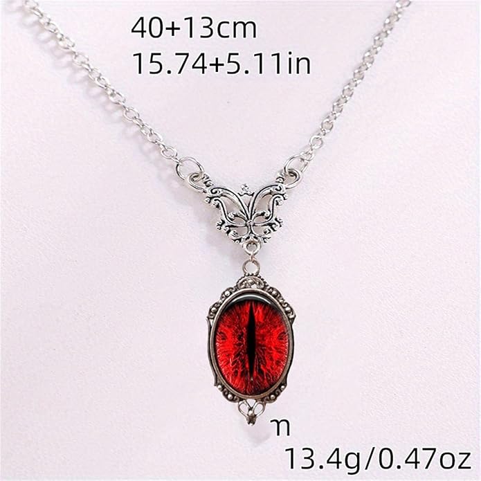 Gothic Vampire Necklace Vintage Stardust Crystal Cameo Pendant Necklace Punk Style Vampire Pendant Oval Necklace Satanic Demon Red Pendant Necklace Jewelry