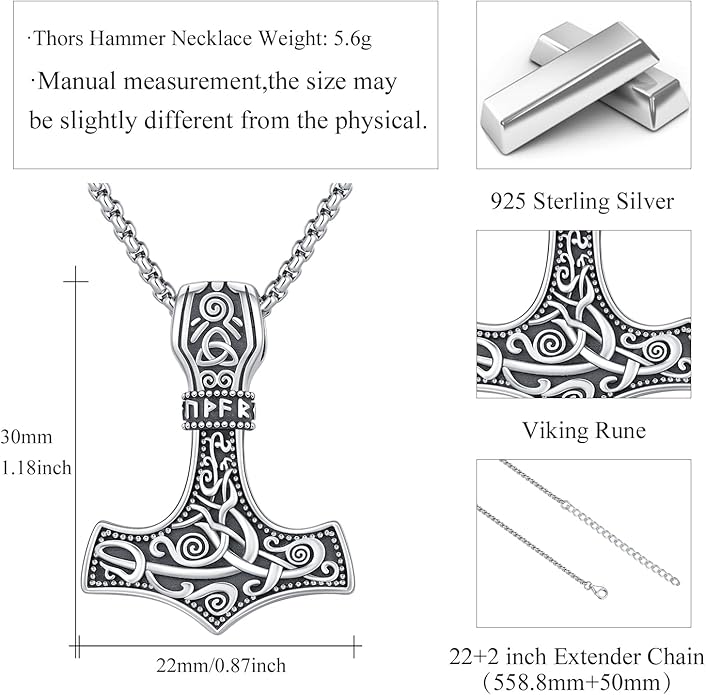 YueYuan Viking Necklace for Men 925 Sterling Silver Rune Amulet Pendant Nordic Necklace Viking Jewelry Gift for Father Husband Son