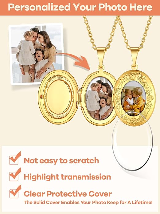 Supcare Locket Necklace That Holds Pictures-Engraved Photo Pendant Custom Jewellery Gifts for Men Women (with Jewellery Gift Box)