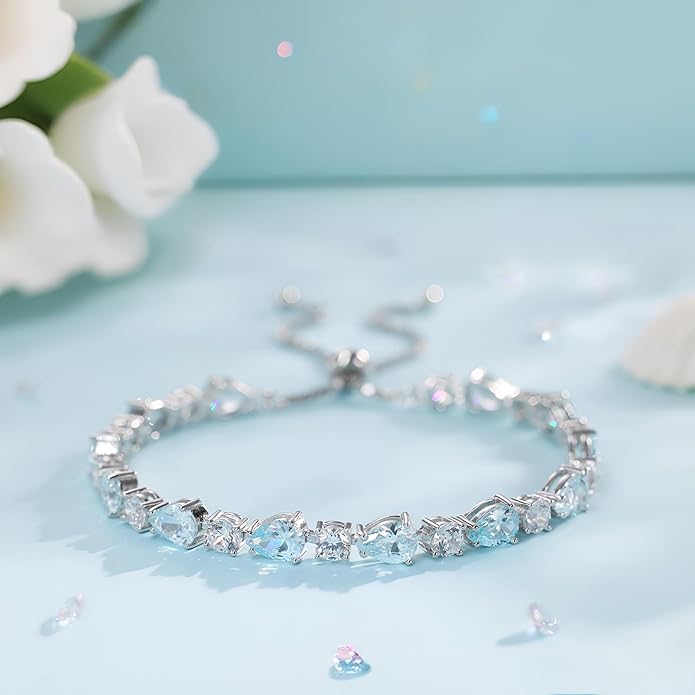 FANCIME Shine of Tears Birthstone Tennis bolo Bracelets Sterling Silver Tennis Bracelets Charm Fine Jewelry Birthday Gifts for Women Mom