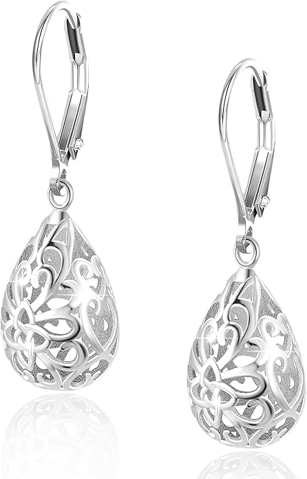 925 Sterling Silver 14K Gold French Style Leverback Earrings, Heart Dangle Drop Earrings for Women Hypoallergenic Jewelry