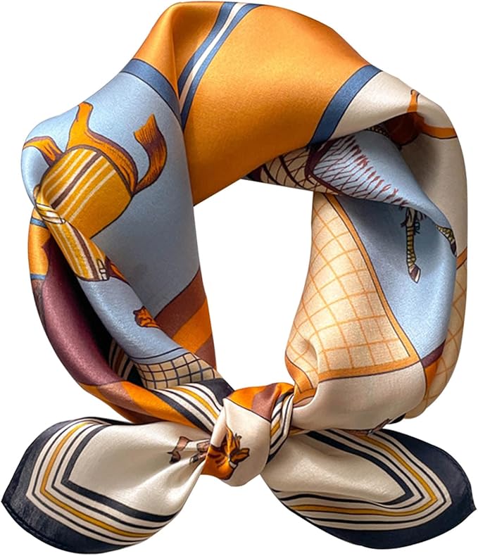 kcctoo 27.5" Mulberry Silk Feeling Head Scarf Women's Fashion Square Neck Satin Scarfs for Bag Hair Scarves Gift