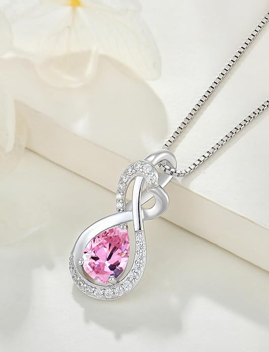 Infinity Necklace Birthstone Pendant 925 Sterling Silver Jewelry for Women