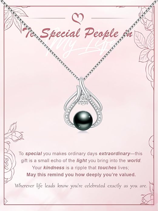 KANNSOAR Tahitian Black Pearl 18K White Gold Plated Sterling Silver Heart/Infinity/Four Leaf Clover Pendant Necklace Jewelry Gifts for Women Wife Mom Girlfriend Wedding Birthday Anniversary Christmas