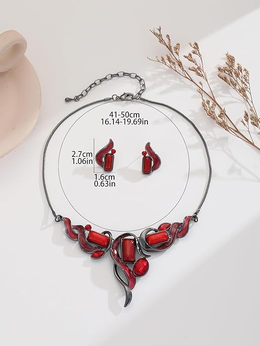 Chunky Statement Jewelry Set Vintage Retro Leaf Flower Floral Geometric Bohemian Boho Bib Necklace Earring Set Fashion Costume Jewelry for Women Girls Wedding Party Prom Unique Gift