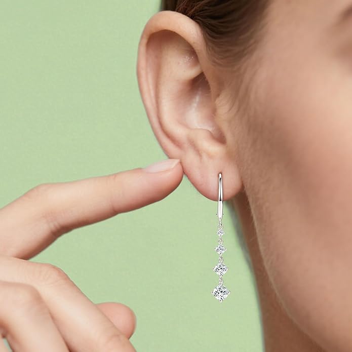 Moissanite Drop Dangle Earrings for Women 925 Sterling Silver Leverback Earring D-E Color VVS1 Clarity Hypoallergenic Jewelry Promise Birthday Christmas with Certificate