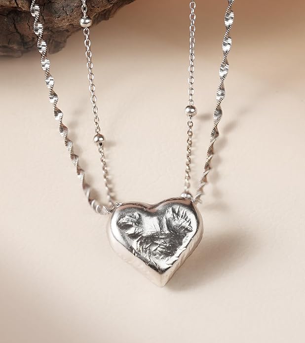 D-POW Heart Necklace for Women Sterling Sliver Layered Necklaces for Women Pendant Necklace Dainty Layering Necklaces Jewelry for Women Birthday Gifts