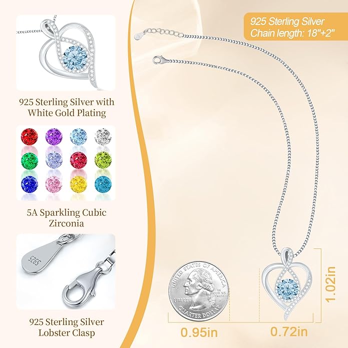 925 Sterling Silver Infinity Heart Necklace for Women, Rhodium Plated Cubic Zirconia Pendant Gift for Girlfriend Wife Mom - Anniversary Valentine's Day Birthday Present with Elegant Gift Box