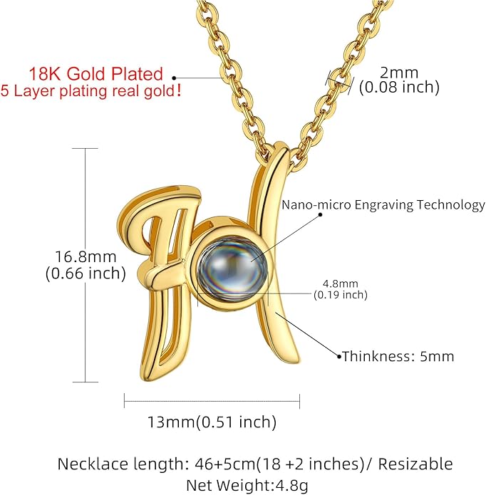 Custom4U Personalized Initial Picture Necklace for Women, Projection Necklace with Picture Inside, Gold/Silver Letter Pendant Necklace, Custom Photo Gifts for Mom Wife Birthday Valentines