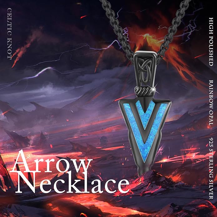 PCTJYFU Arrowhead Necklace 925 Sterling Silver for Women Men Pendant with Blue Opal/Abalone Shell/Turquoise Black Gold Plating Protective Symbol Jewelry Adjustable Chain Gift for Him Her